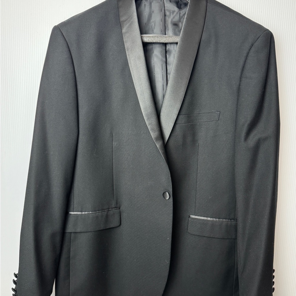 Black Tuxedo Jacket with Satin Trim and Notch Lapel